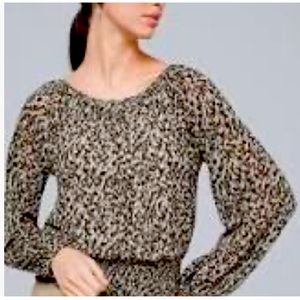 Camouflage smocked mesh top